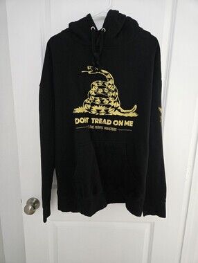 Men's Black Crewneck Hoodie with Gold 'Don't Tread On Me' Graphic